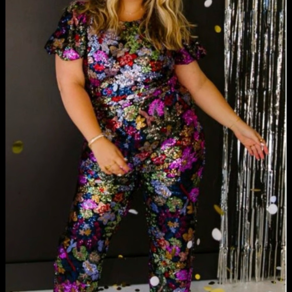 Ivy City Sequin Floral Jumpsuit